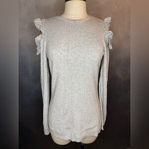 White House Black Market Gray Ruffle Cold Shoulder Sweater - Size M